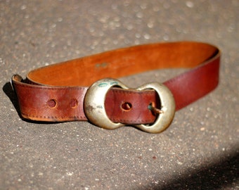 70s Jöel Ronez Belt| Vintage Brown Leather Belt| Unisex Brown Classic belt with oversized statement buckle.
