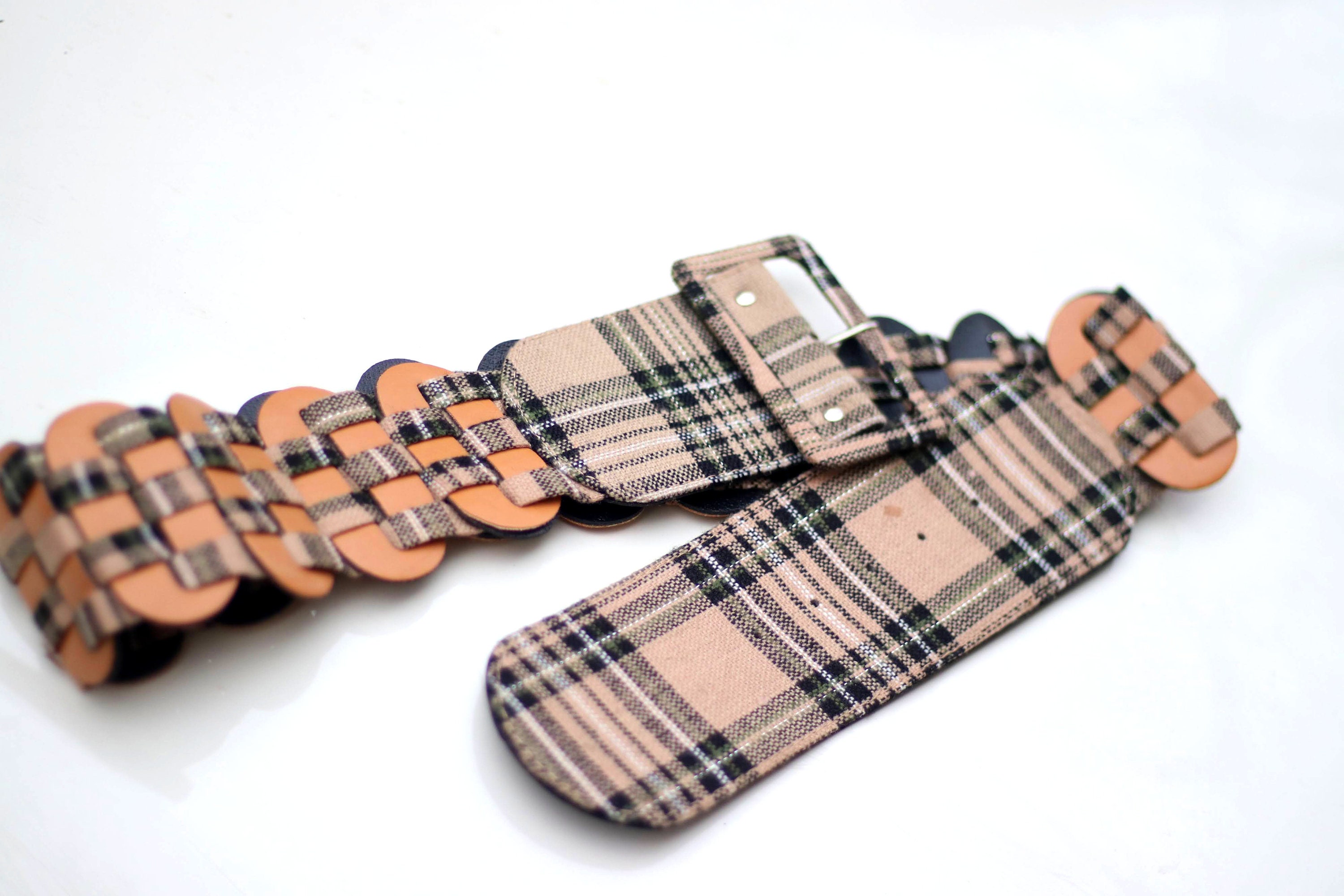 Y2K Checkered Fabric Waist Belt - Brown Plaid - Etsy display picture 3