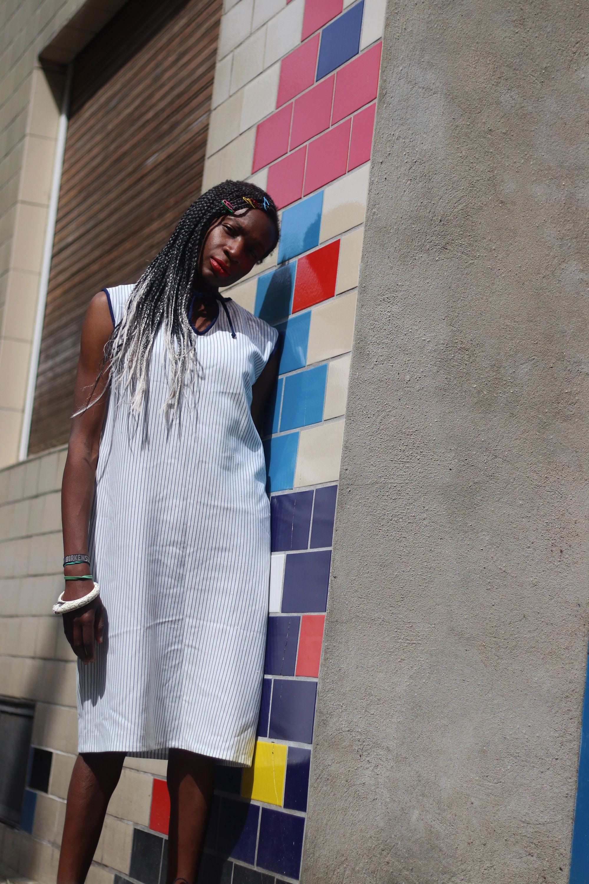 Vintage Striped Summer Dress: Sleeveless Blue & White Breton Design