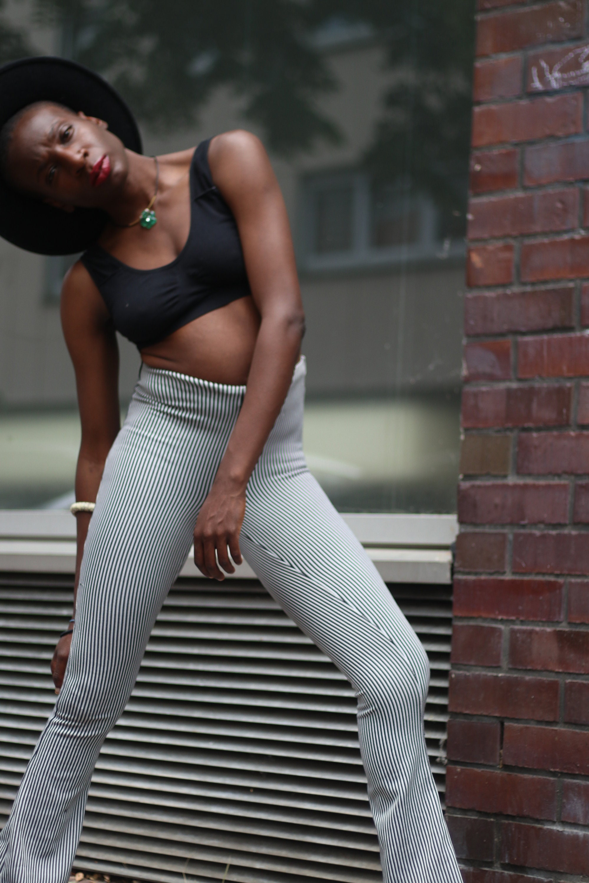 Y2k C&A legging Vintage gestreepte monochrome broek Zwart-witte