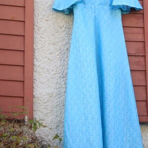 Vintage 70s Maxi Blue Lace Dress Bohochic Elegant Short Sleeved Retro Size Small XS image 4