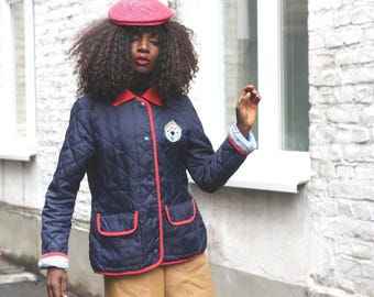 ジャケット・アウター 00s vintage archive opium naval jacket Vintage Navy Quilted Jacket Red Trim Diamond Quilt Blazer Style