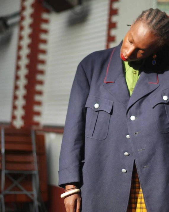 70s Vintage Military Blazer: Handmade Navy Jacket… - image 5