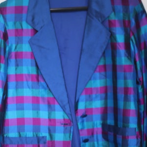 80er Jahre Karierter Blazer Vintage Maximalist Damen Blazer Blau und Lila Workwear Jacke Bild 7