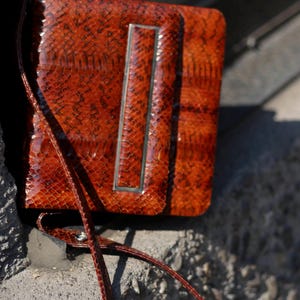Faux Snakeskin Leather handbag| Vintage Brown Compact Shoulder bag | 70s Mini Leo Print Bag