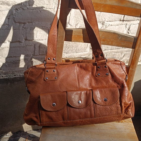 70s Vintage Brown Leather Shoulder Bag | Minimalist Retro