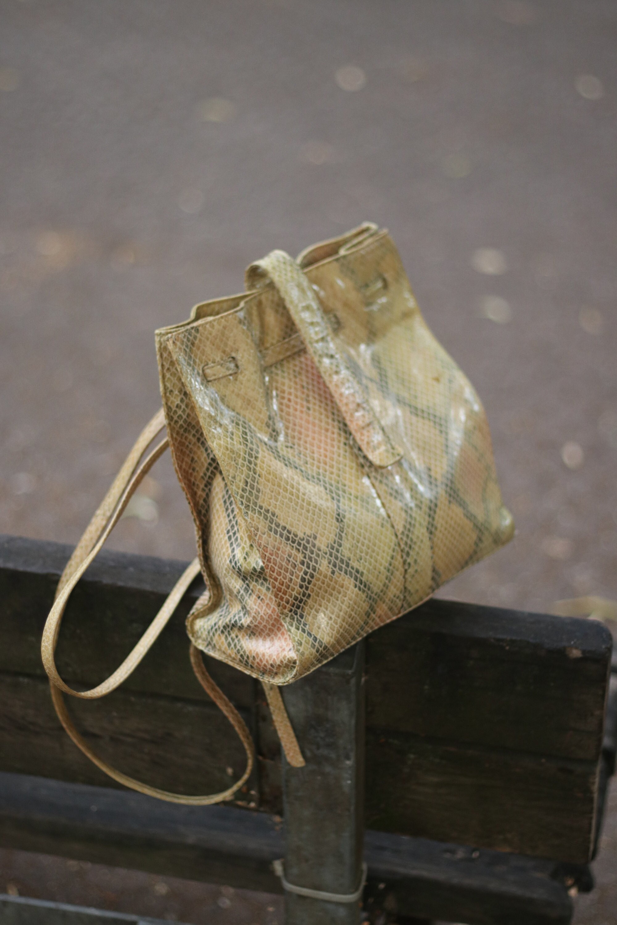 90s Esprit Bag // Cream and Tan Leather // Vintage 90s Purse 