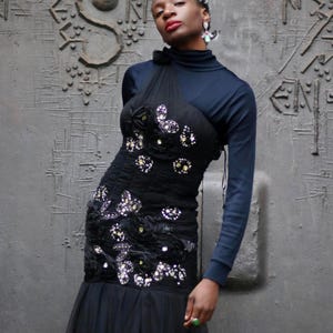 y2k Assymetric Evening gown| Vintage Black Embellished Glamorous Dress| Women's Long Beaded and Rouched Maxi Ball Dress