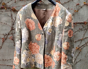 80s Floral Blazer | Vintage Women's Maximalist Blazer| Crazy print suit jacket