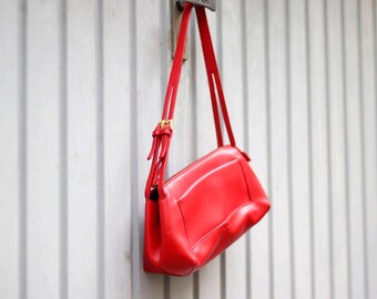 90s Bogy's Leather Bag| Vintage Red Handbag| Minimalist Compact Sleek Shoulder bag| Women's Chic Mini Bag