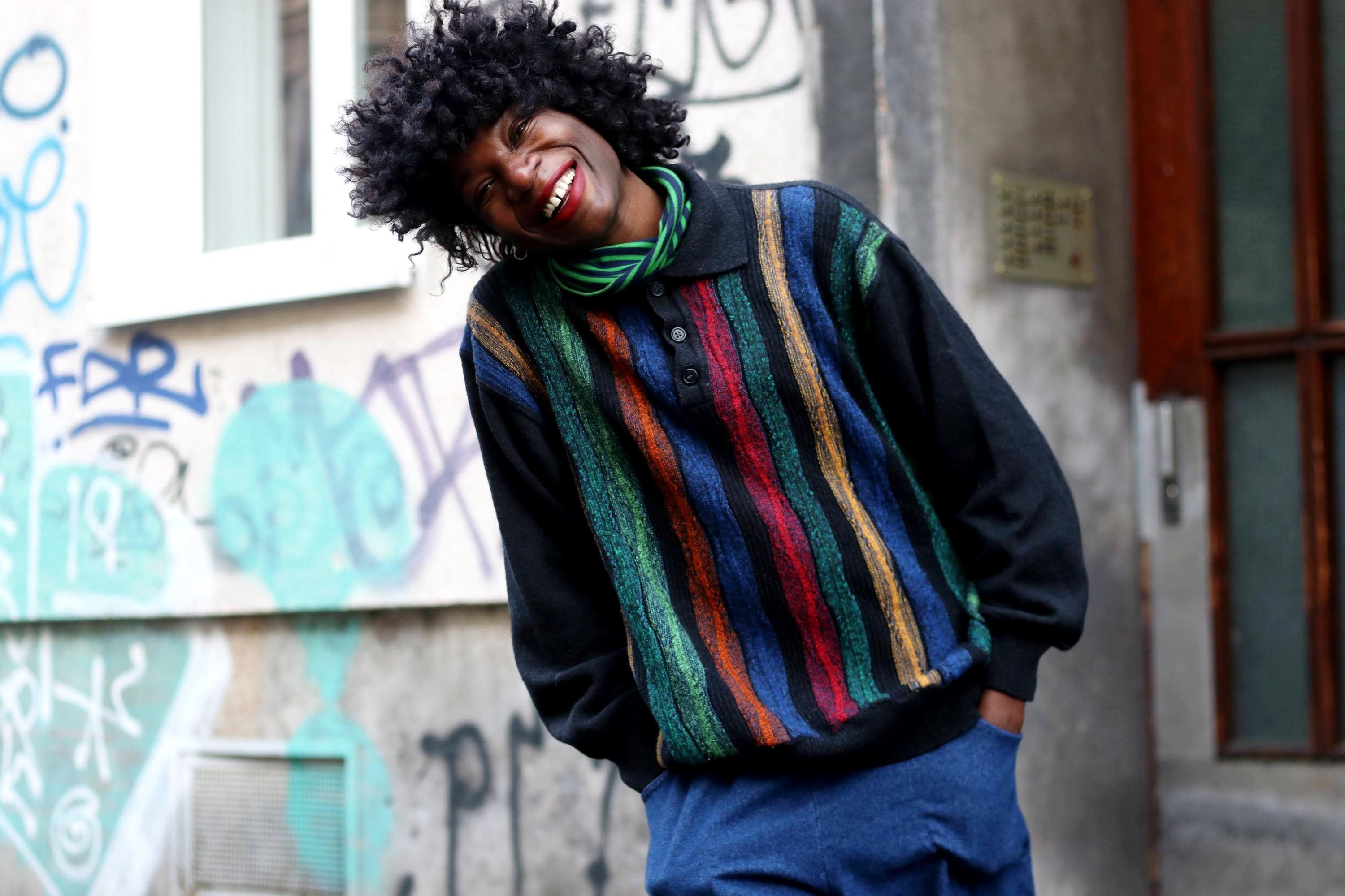 90s Robert Red Vintage Sweater: Coogi-style Multicolor Striped