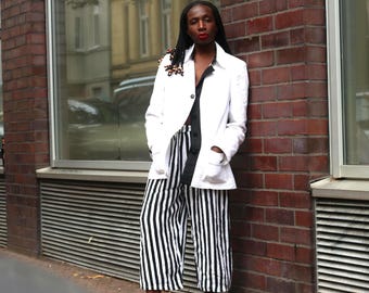 Gabi Garske Vintage jaren 80 witte gekreukte blazer Berlijns avant-garde designerjas