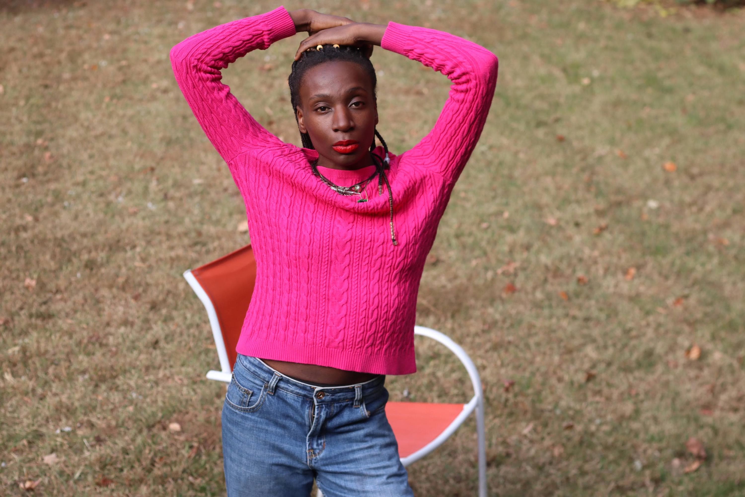 ミ*ん様 Lands' End ピンク セーター Vintage Lands' End Cable Knit Sweater | Hot Pink Cotton Boat Neck