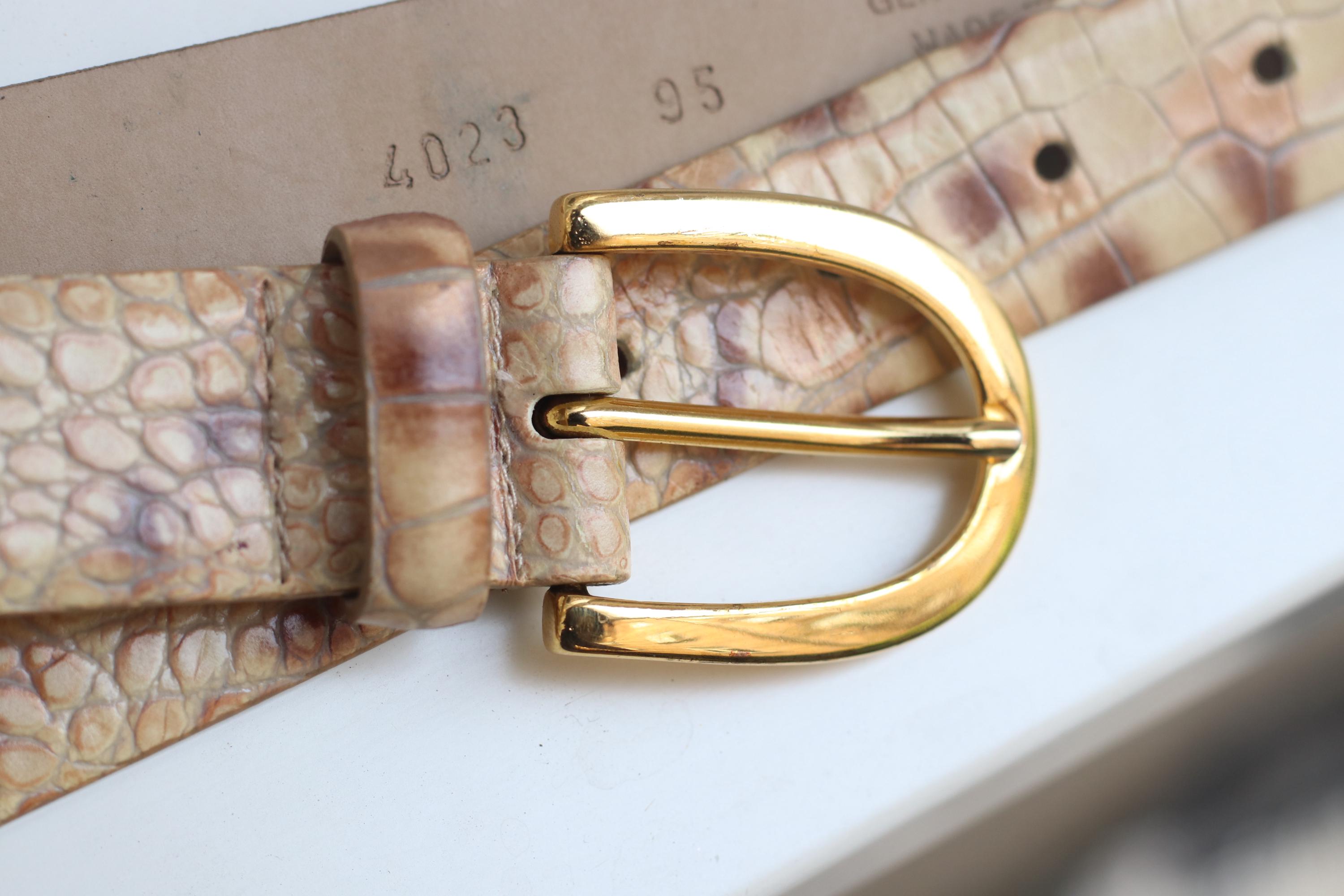 Vintage Womens Belt Genuine Leather Reptile Print Embossed Statement 35\