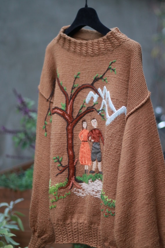 Vintage Handmade Sweater| 70s knit with embroider… - image 8
