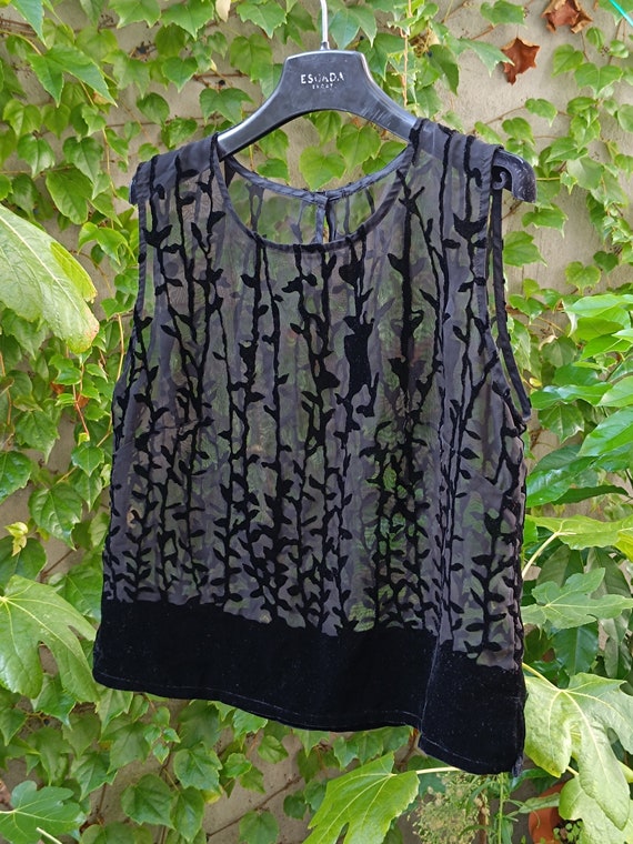 90s Sheer Top| Vintage Black Gothic Inspired o Bl… - image 2