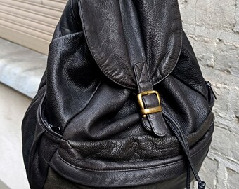 90s Leather Backpack| Vintage Black Leather Backpack | Street style black bag