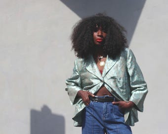 Blazer/Chaqueta de noche vintage de brocado de los años 90 de Le Suit, diseño jacquard floral extragrande/Brillo metálico elegante para mujer.