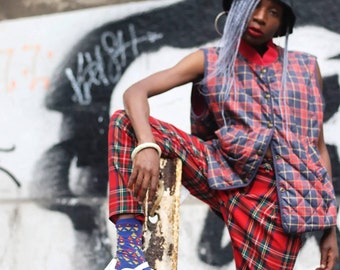 Vintage 80s WOODS & IRONS red vest | Vintage Tartan Preppy Design