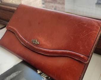 70s La Strada Leather Clutch| Women's Vintage Minimalist Brown Clutch| Quiet luxury Bag for Capsule wardrobe