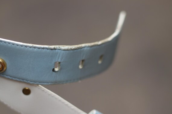 Vintage Escada Belt: 80s Light Blue Leather, Pearl Studded  display picture 1