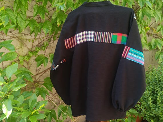 Vintage 90s Patchwork Sweater - Oversized Wool Cotton Knit