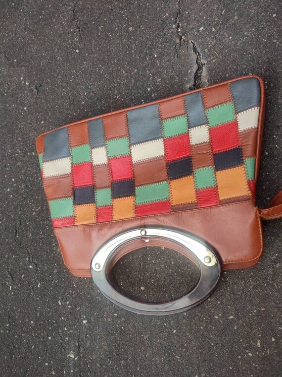 70s Leather Top Handle bag Vintage Patchwork handba… Gem