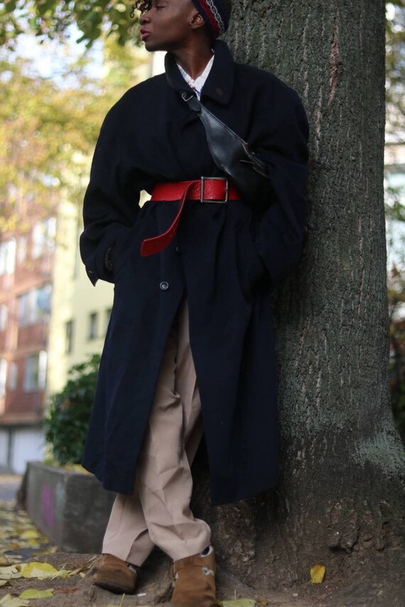 black coat with red lining