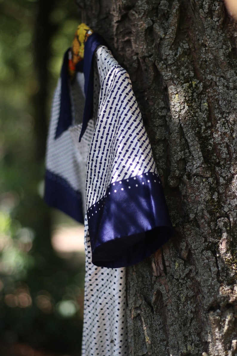 Vintage Striped and Polka Dottted Collared Handmade Dress in Blue and White Size Small image 6