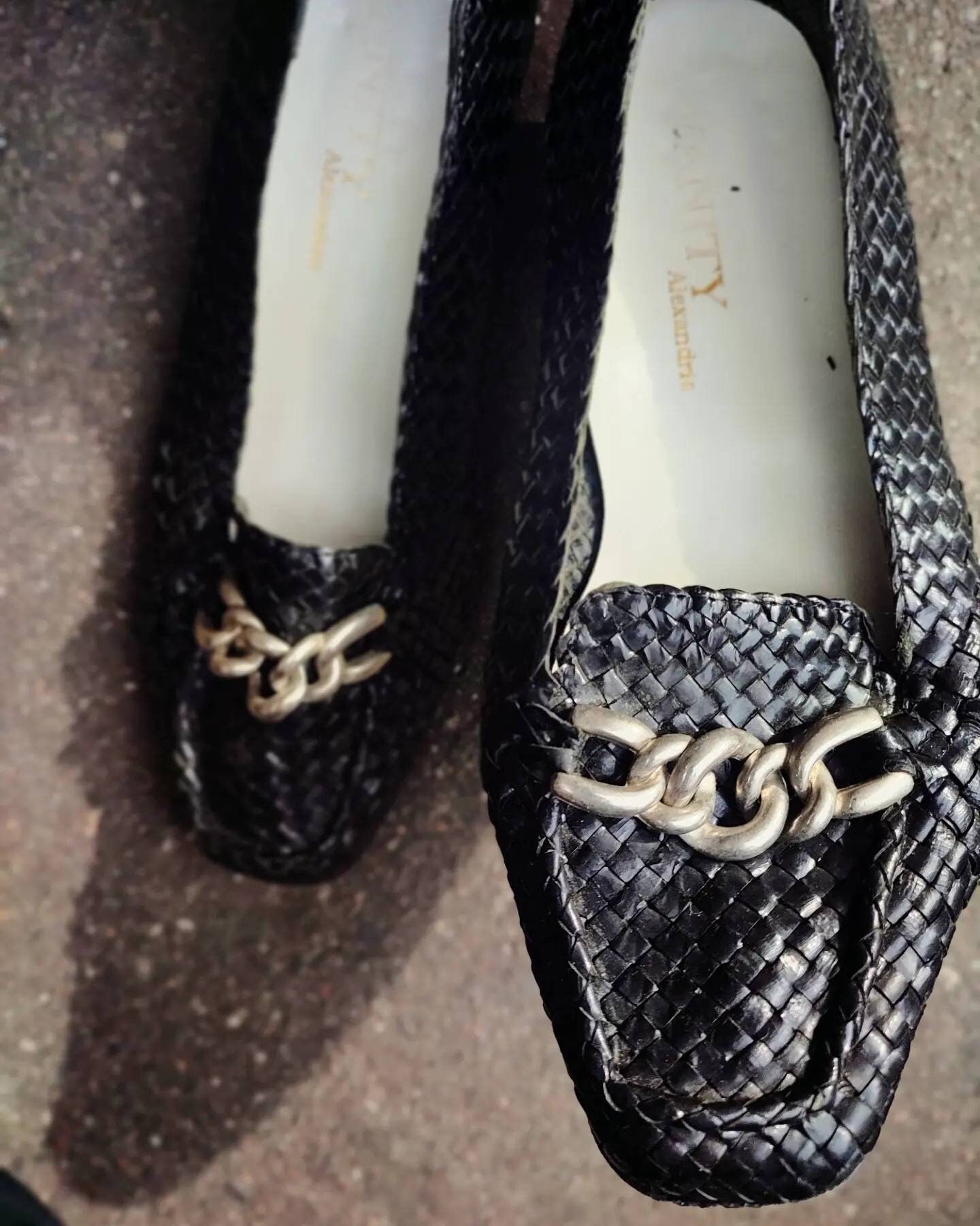 Alexandria lederen geweven slip in schoenen Vintage chique - Etsy België