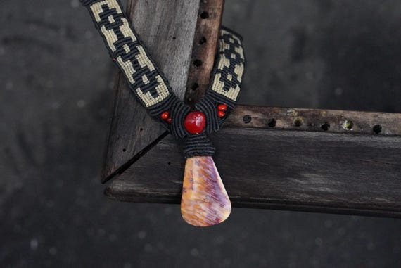 Handmade Macramé Statement Necklace Shell Pendant… - image 2