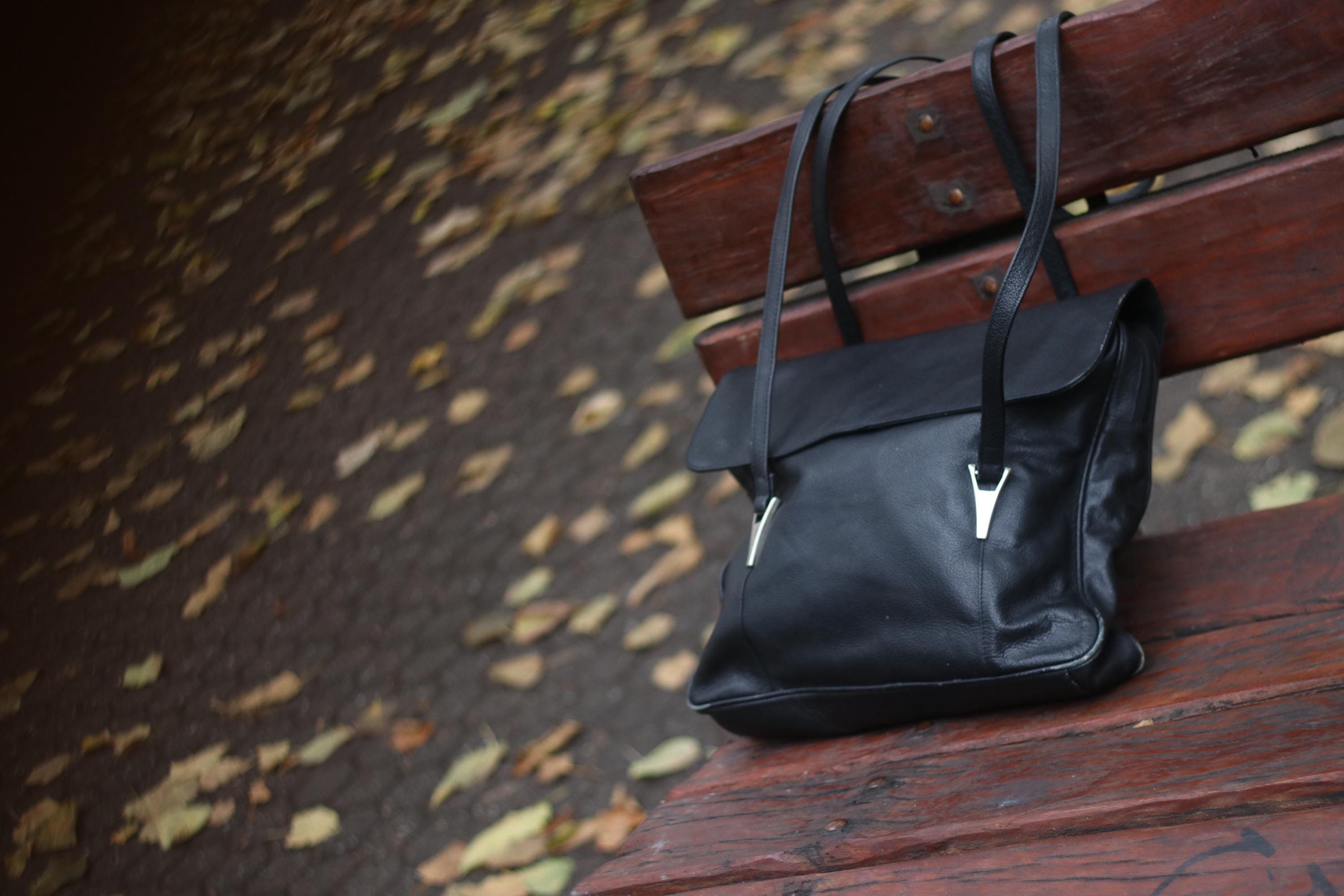 90s Abro Black Genuine Leather Shoulder Bag | Vintage Classic