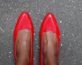 80s Hans Behr Heart Pumps | Rare Vintage Red Leather Shoes| Quirky Retro Heart Heels