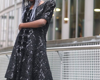 frank usher sequin dress Vintage Frank Usher Sequin Evening Dress: 1980s Black Cocktail Gown