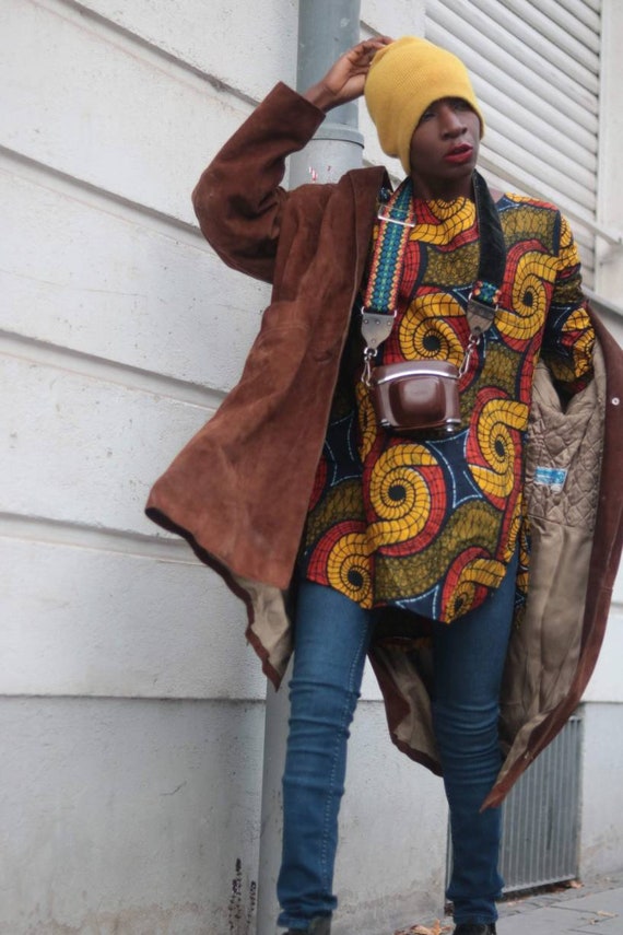 Vintage 70s Suede Brown Trench Coat with Statemen