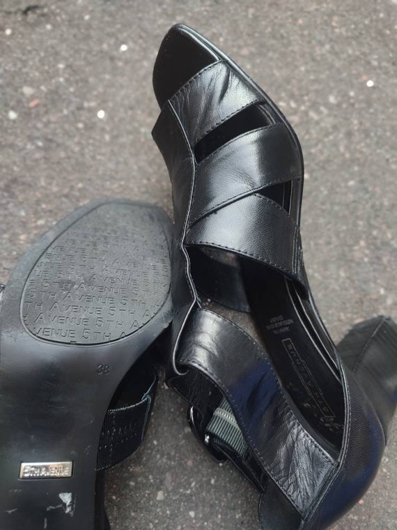 Y2k 5th Avenue Summer Sandals Minimalist Black Leather Slingbacks