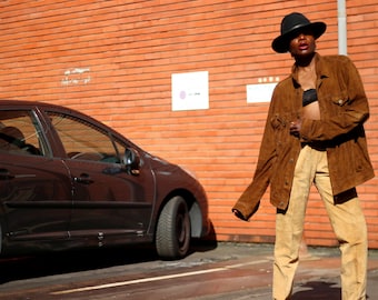 y2k Brown Suede Pants | Vintage Tapered Leather Pants| Minimalist Women's Trousers
