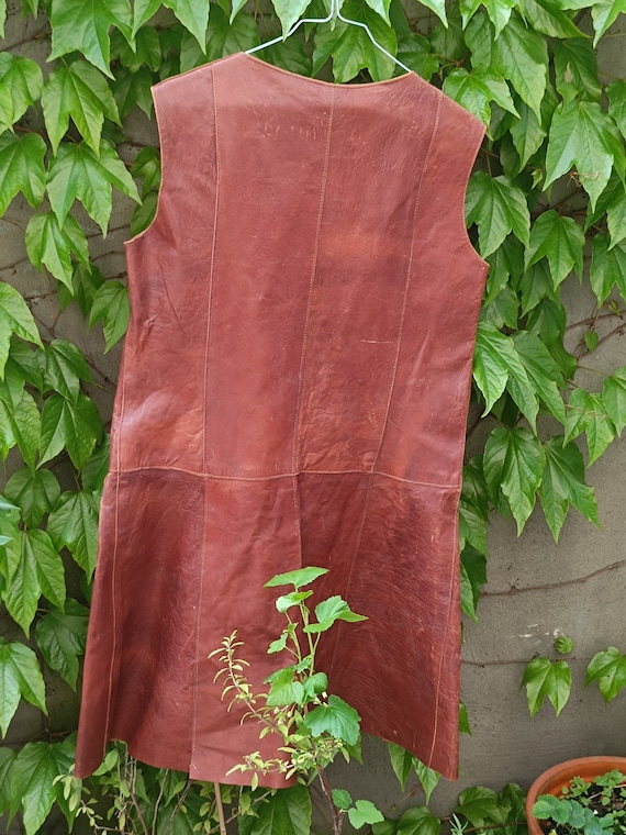 70s Brown Leather Dress| Vintage Sleeveless Chic … - image 6