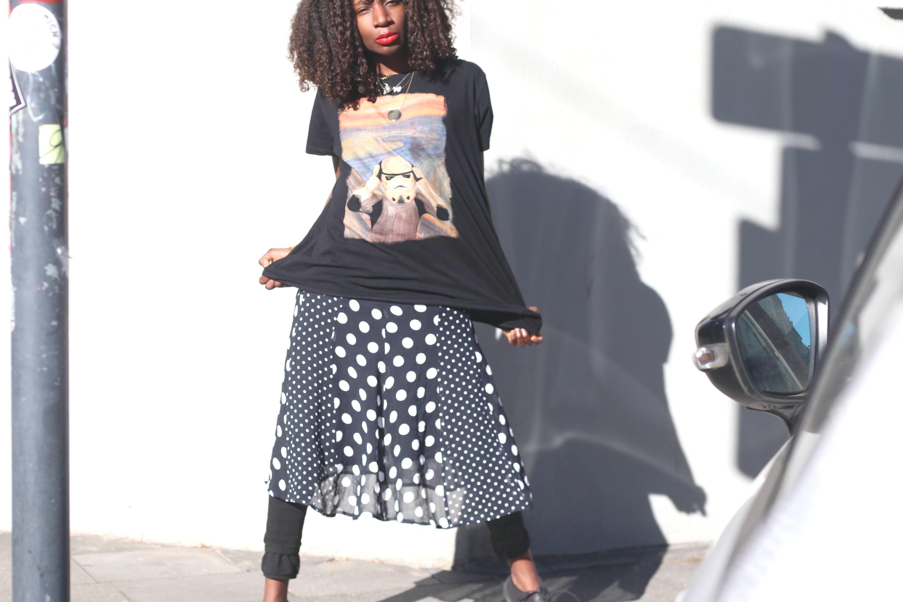Jupe midi à pinces évasée avec motif à pois - Blanc - Femme - 25.00