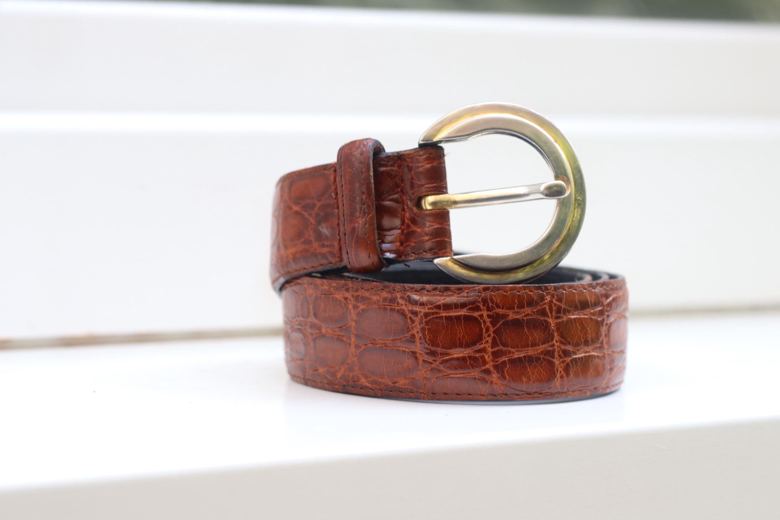 Vintage Brown Embossed Leather Belt: Schuchard & Friese 