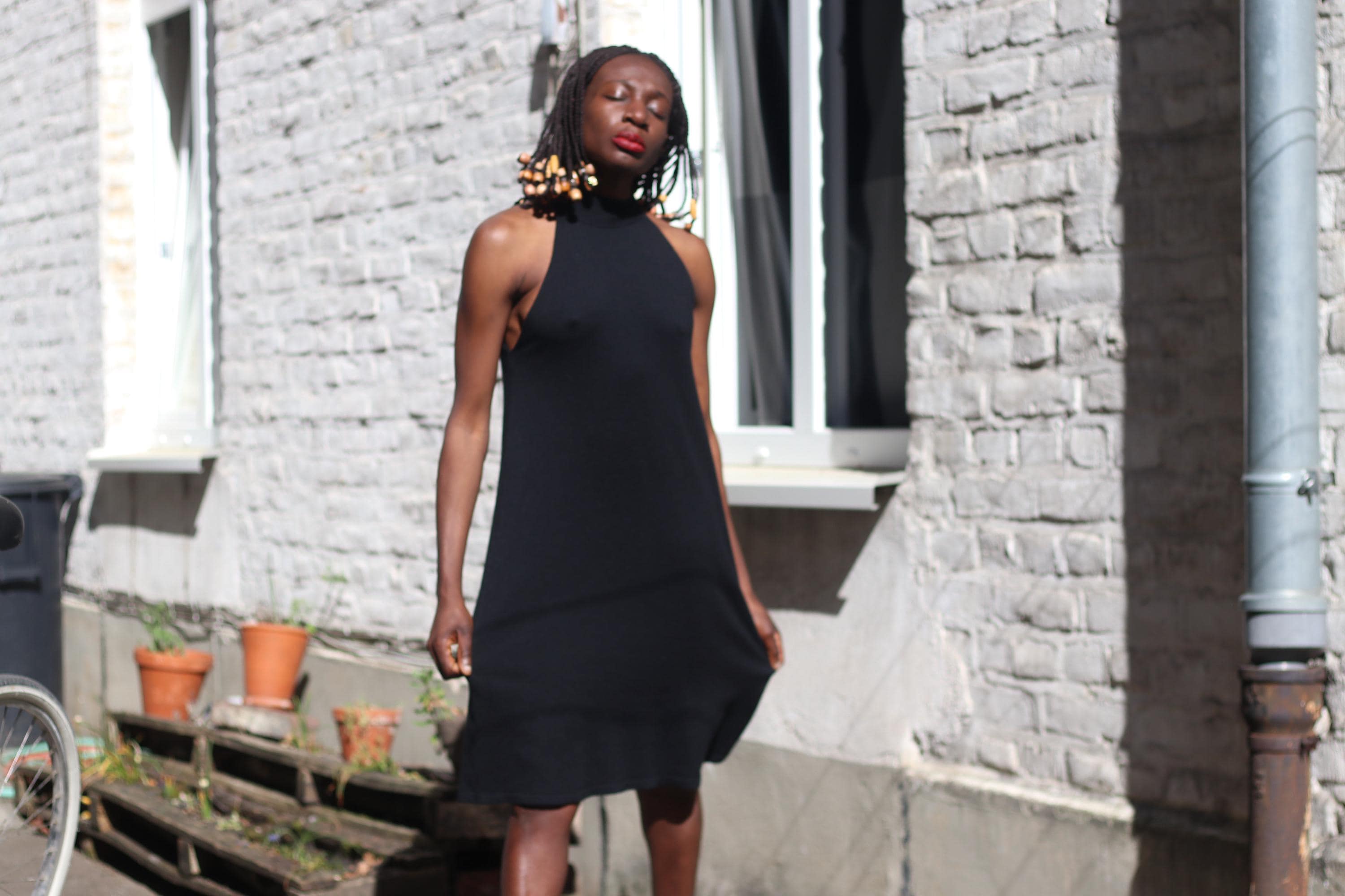 90s Vintage Black Halter - Minimalist Little Dress