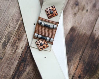 90s white belt| Vintage Western Inspired waist belt| Vintage genuine leather cowgirl belt with beaded details