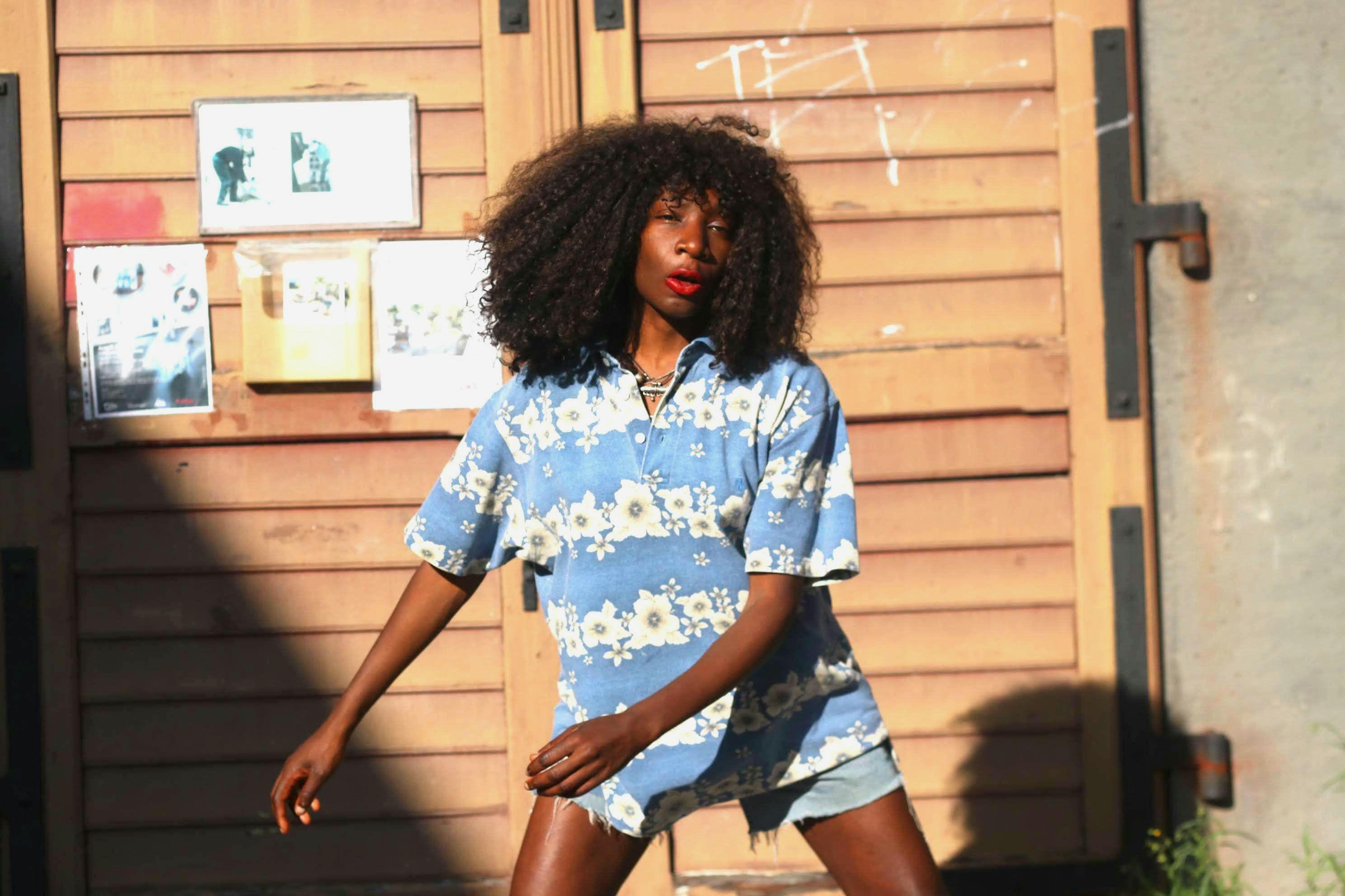 Vintage 90s Floral Polo Shirt: Oversized Blue Retro Top - Etsy