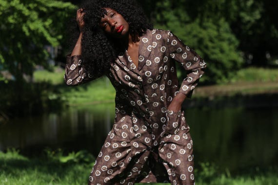 70s Handmade Floral Print Shirt Dress: Vintage Buttoned Maxi Dress