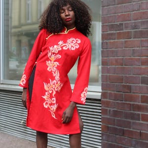 red oriental mini dress Women's Cheongsam Embroidery Wedding Bride Dress Chinese Mini Qipao Slim Sequins