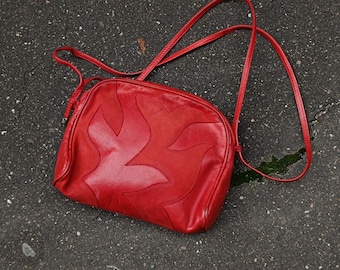 Sac Donna Carolina années 80 | Mini sac en cuir rouge| petit sac en patchwork minimaliste vintage