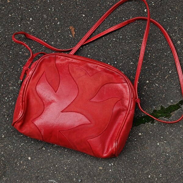 80s Donna Carolina bag| Mini Red Leather Bag| Vintage Maximalist Small Everyday Patchwork Bag