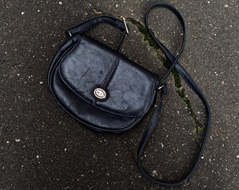 90s Mini Black Handbag| Vintage Minimalist leather Compact CrossBody Bag | Classic Shoulder Bag