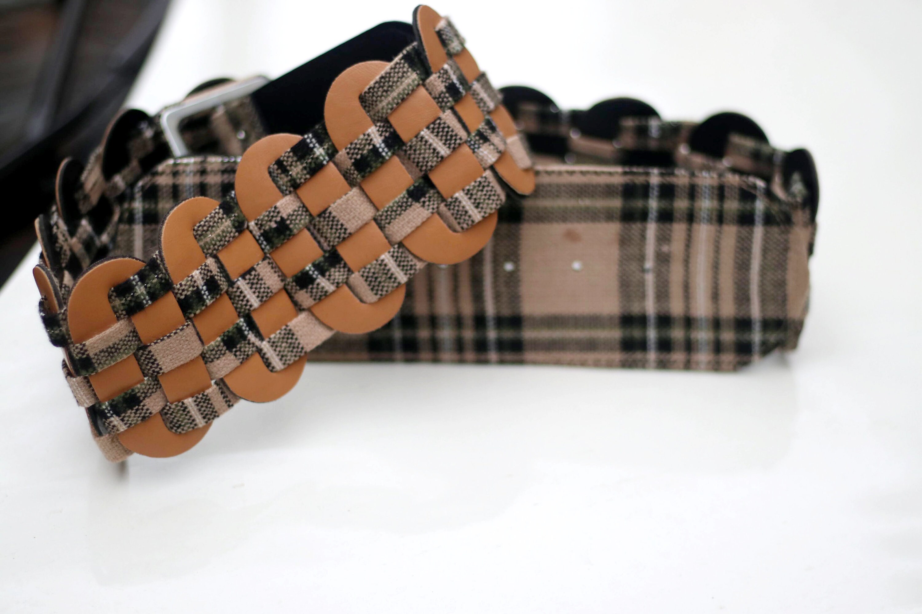 Y2K Checkered Fabric Waist Belt - Brown Plaid - Etsy display picture 2