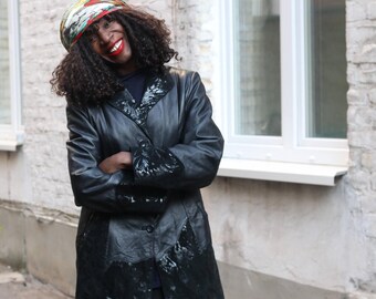 80s Julia S. Roma Black Leather Jacket - Embellished Blazer